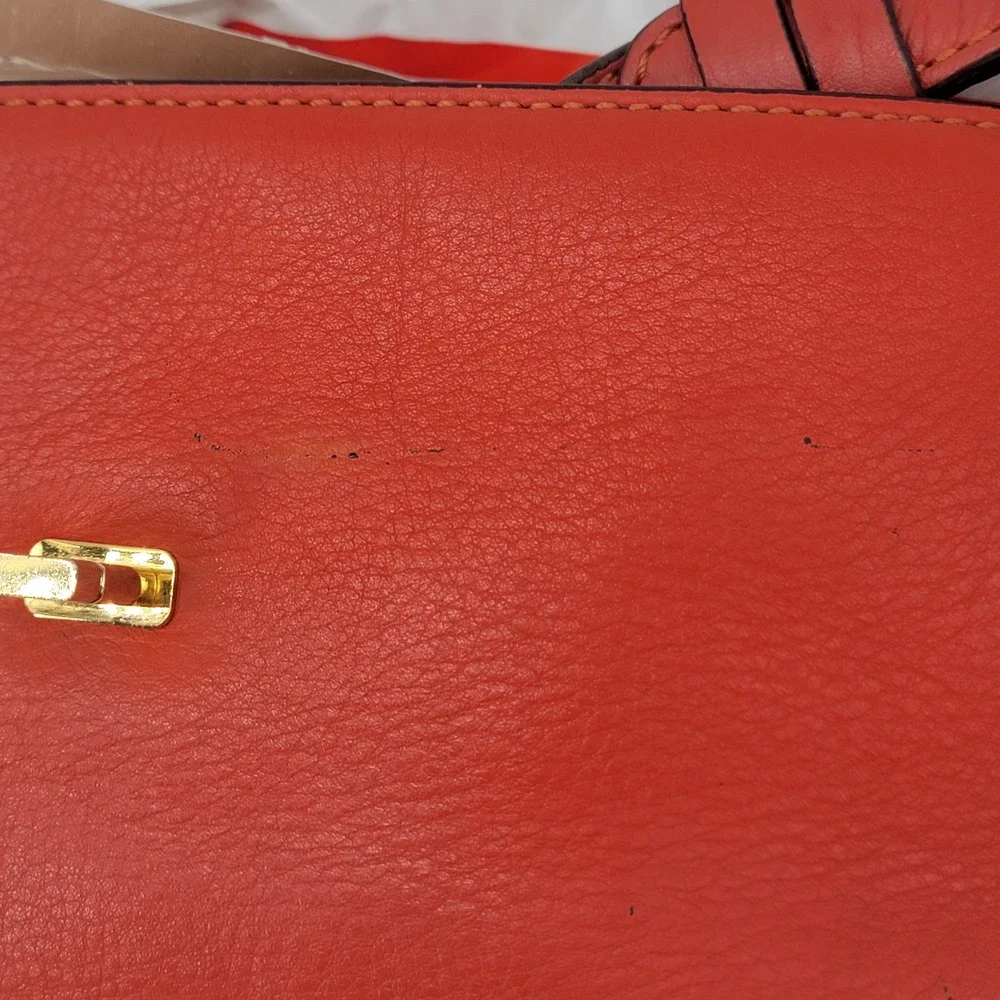 MCM Satchel Handbag Coral Orange Pebbled Leather Gold Hardware 2-in-1 Crossbody